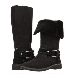 Ugg Braiden Tall Suede Leather Shearling Fur Biker Boots